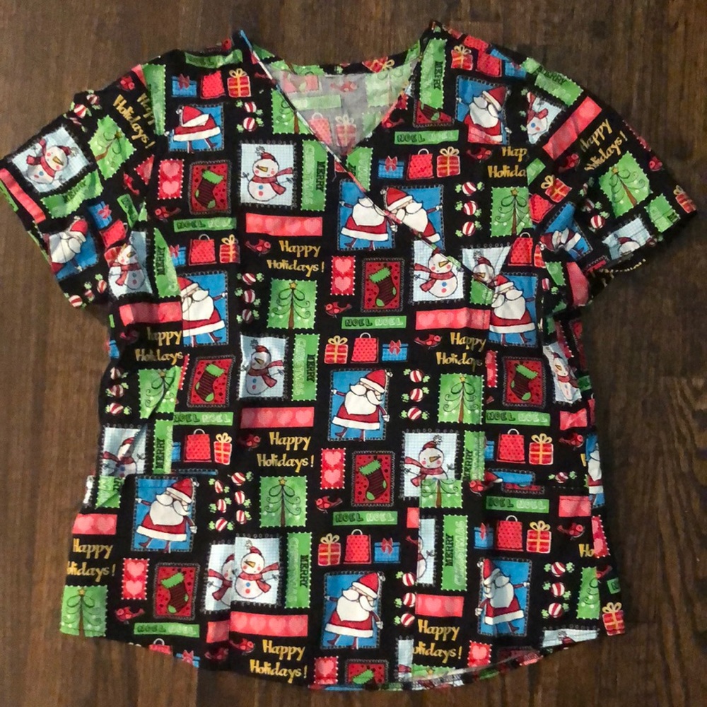 Happy holidays scrub top